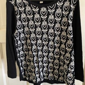 J. Crew embroidered black and white sweater. Lightweight, dressy casual